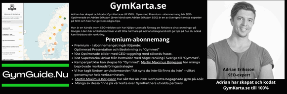 I abonnemanget ingår Optimerad Presentation och Beskrivning av “Gymmet” på GymKarta.se och GymGuide.nu etc