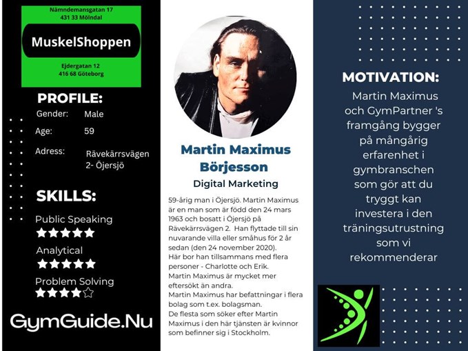 Hey, I’m Martin Maximus, The GymPartner.  I’m a small business owner living in Gothenburg, Sverige.  I am a fan of gym, business, and design.  I’m also interested in fitness and web development.   Martin Maximus have sold more than 700+ complete used gyms in 40 years  Many of these can be found on our map of GymPartner's selected partners